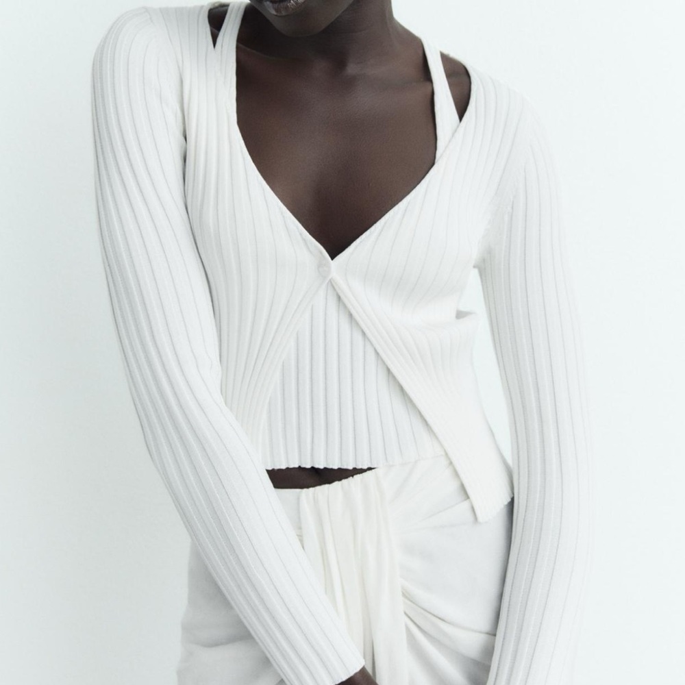 Zara Ribbed Knit White Long Sleeve